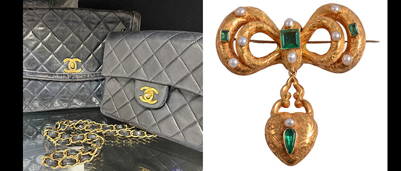 Chanel bags and Victorian brooch