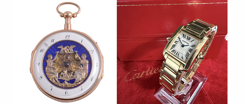 Pocket watch and Cartier Tank watch