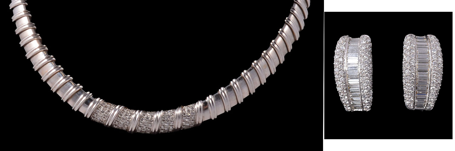 Roberto Coin necklace and modern diamond earrings