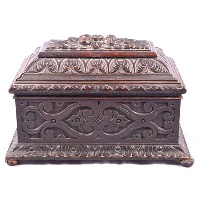 Lot 133 - Victorian carved oak tea caddy.