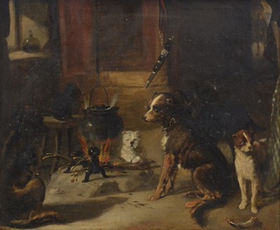 Lot 272 - Scottish School, Dogs by a cauldron