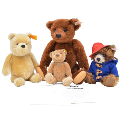 Lot 276 - Four Steiff teddy bears, including Paddington and Pooh