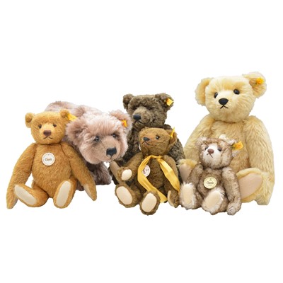 Lot 278 - Six Steiff teddy bears, including 'Grizzly'