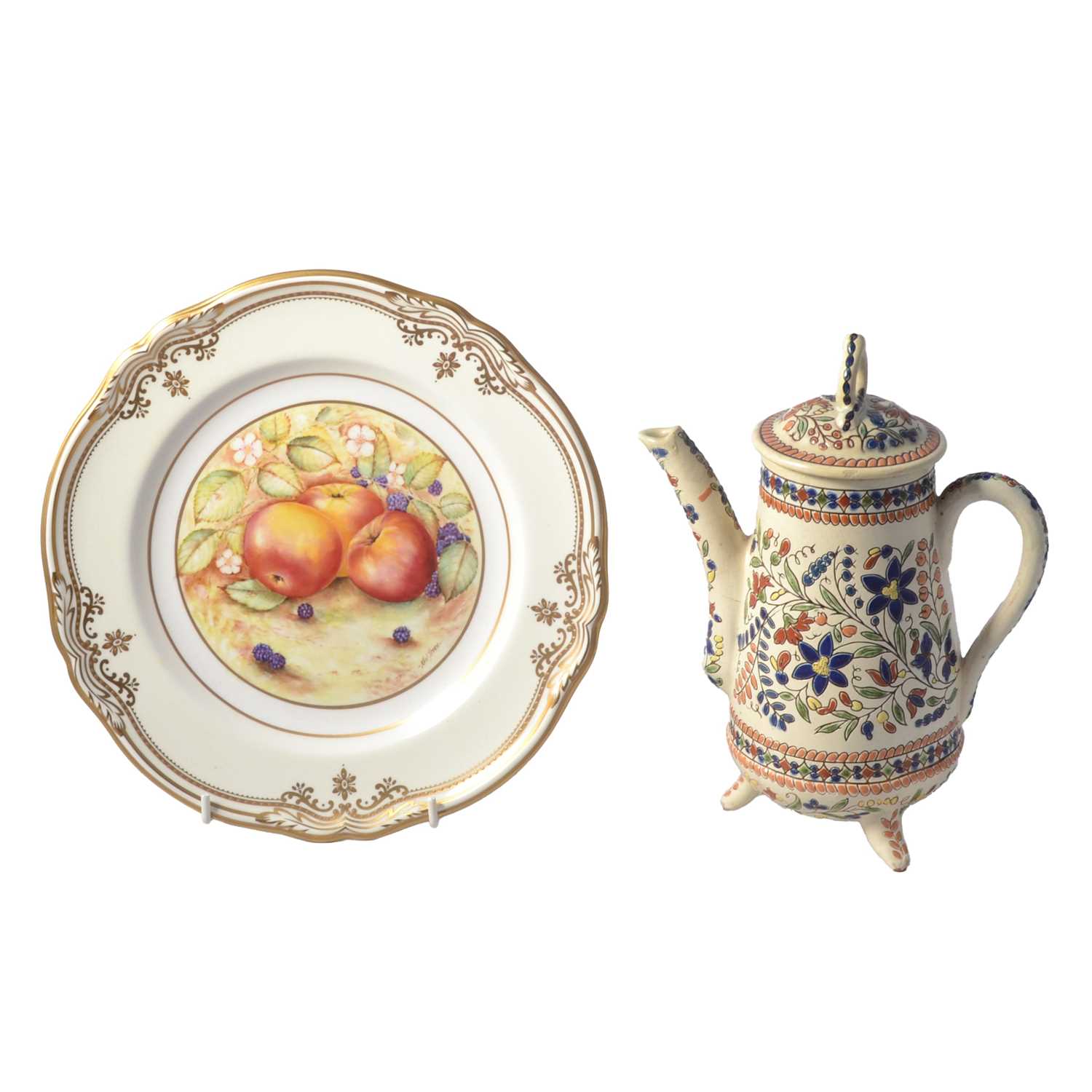 Lot 10 - Spode cabinet plate and a Thoune pottery coffee pot