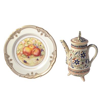 Lot 10 - Spode cabinet plate and a Thoune pottery coffee pot