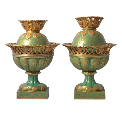 Lot 13 - Large pair of English porcelain covered vases