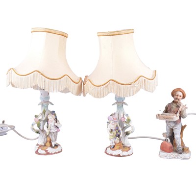 Lot 70 - Pair of Sitzendorf candlesticks, Capodimonte and other figurines