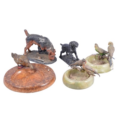 Lot 139 - Brown onyx ashtray, with a cold painted model of a duck, and similar