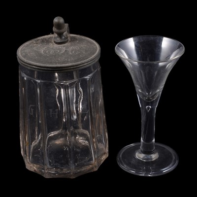 Lot 36 - Conical-shape wine glass, and a pewter lidded tankard