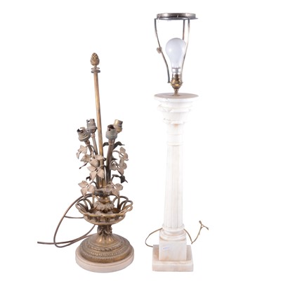 Lot 165 - Cast brass table lamp, and an alabaster table lamp