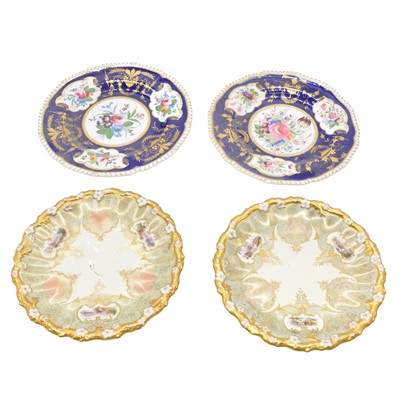 Lot 32 - Pair of Derby Crown porcelain plates and a pair of Copeland plates