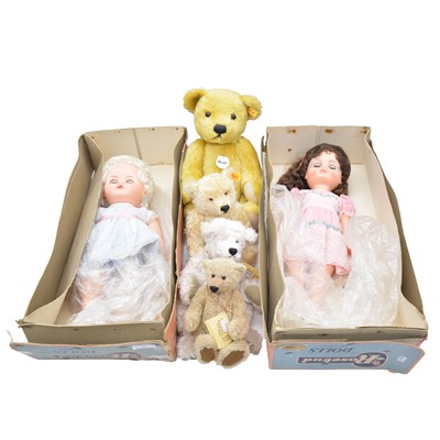Lot 279 - Two Rosebud Dolls, boxed, two Steiff Bears and two handmade bears.