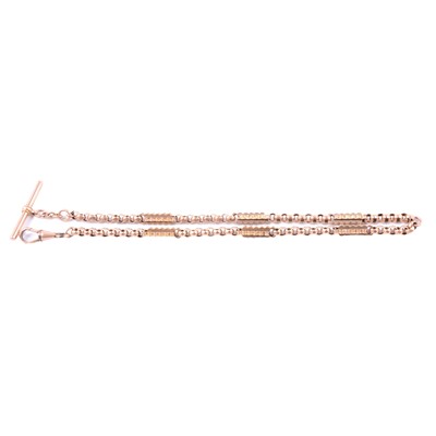 Lot 329 - A yellow metal single Albert watch chain.