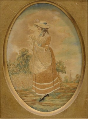 Lot 117 - Royal Crown Derby circular plaque, another plaque and an embroidered picture