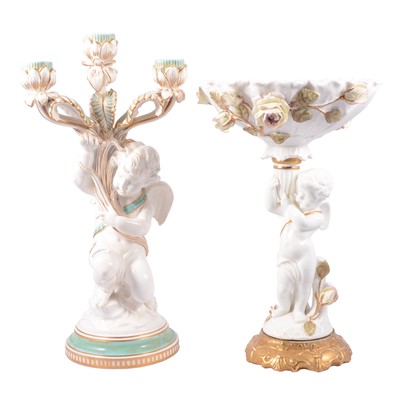 Lot 4 - Staffordshire comport, attributed to F D Bradley, and a three light candelabra