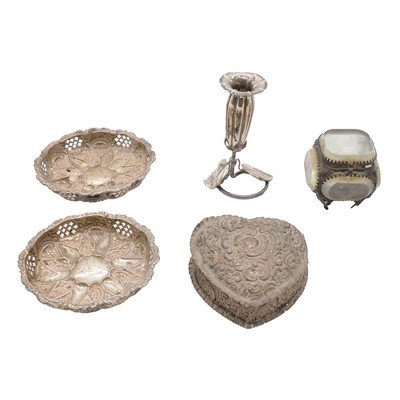 Lot 218 - Victorian silver heart-shape box, etc.