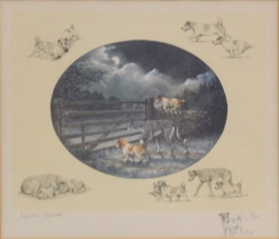 Lot 282 - After Louise Wood, Dogs in the moonlight and Dogs by a fireside.