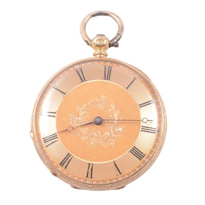 Lot 352 - A yellow metal open face pocket watch.