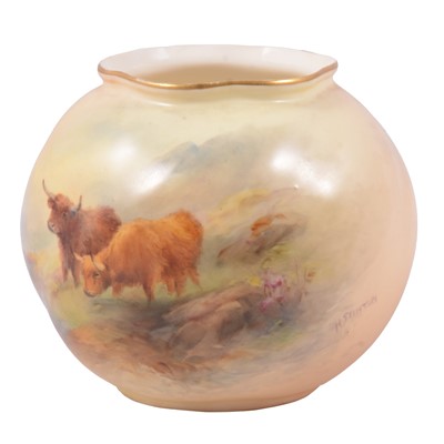 Lot 88 - Harry Stinton for Royal Worcester, a posy bowl/ vase painted with Highland Cattle