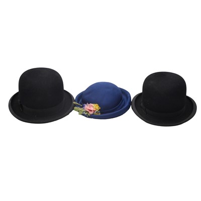 Lot 180 - Two vintage bowler hats and another ladies hat