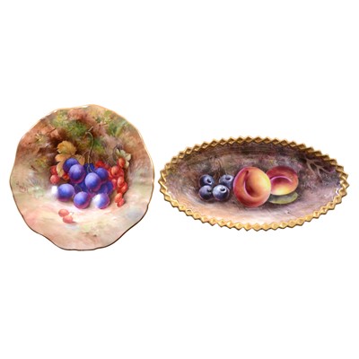 Lot 39 - Royal Worcester fruit painted rope edge dish and a fruit painted pedestal dish