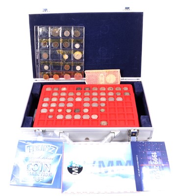 Lot 203 - Collection of British coins and banknotes in a carry case, William III onwards, some silver content.
