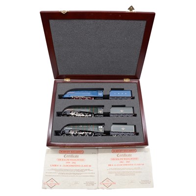Lot 414 - Three Hornby OO gauge class A4 locomotives, in wooden case