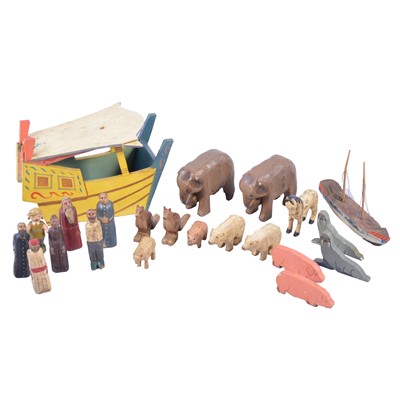 Lot 151 - Early 20th century painted and carved Noah's Ark, part set