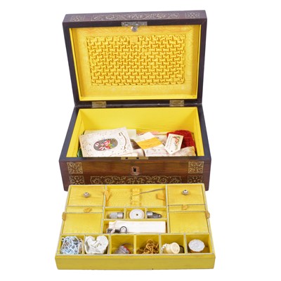 Lot 131 - Victorian rosewood and mother of pearl workbox