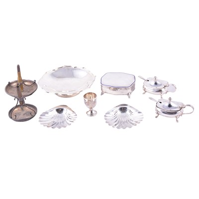 Lot 213 - Shallow circular silver dish, Lee & Wigfull, Sheffield 1910, and other silver wares.