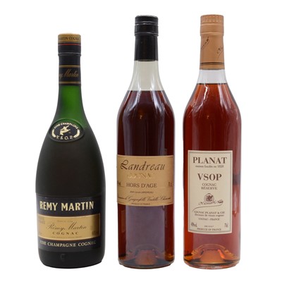 Lot 67 - Three bottles of cognac - Remy Martin, Planat, and Landreau