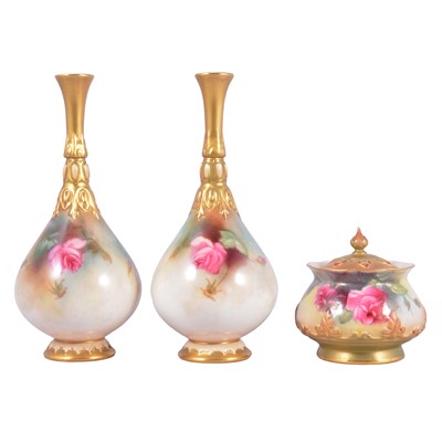 Lot 17 - A pair of Royal Worcester bottle vases and a pot pourri