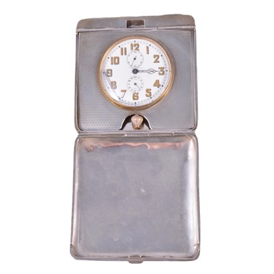 Lot 220 - Silver-cased travel alarm clock, Synyer & Beddoes, Chester 1918.