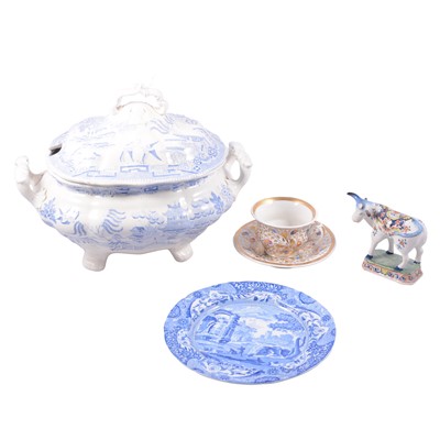 Lot 71 - Spode blue and white plate; Willow pattern tureen, etc