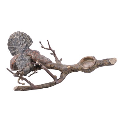 Lot 134 - Austrian cold painted bronze inkwell in the form of a Grouse on branch