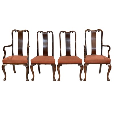 Lot 392 - Set of six Edwardian mahogany dining chairs, Queen Anne design