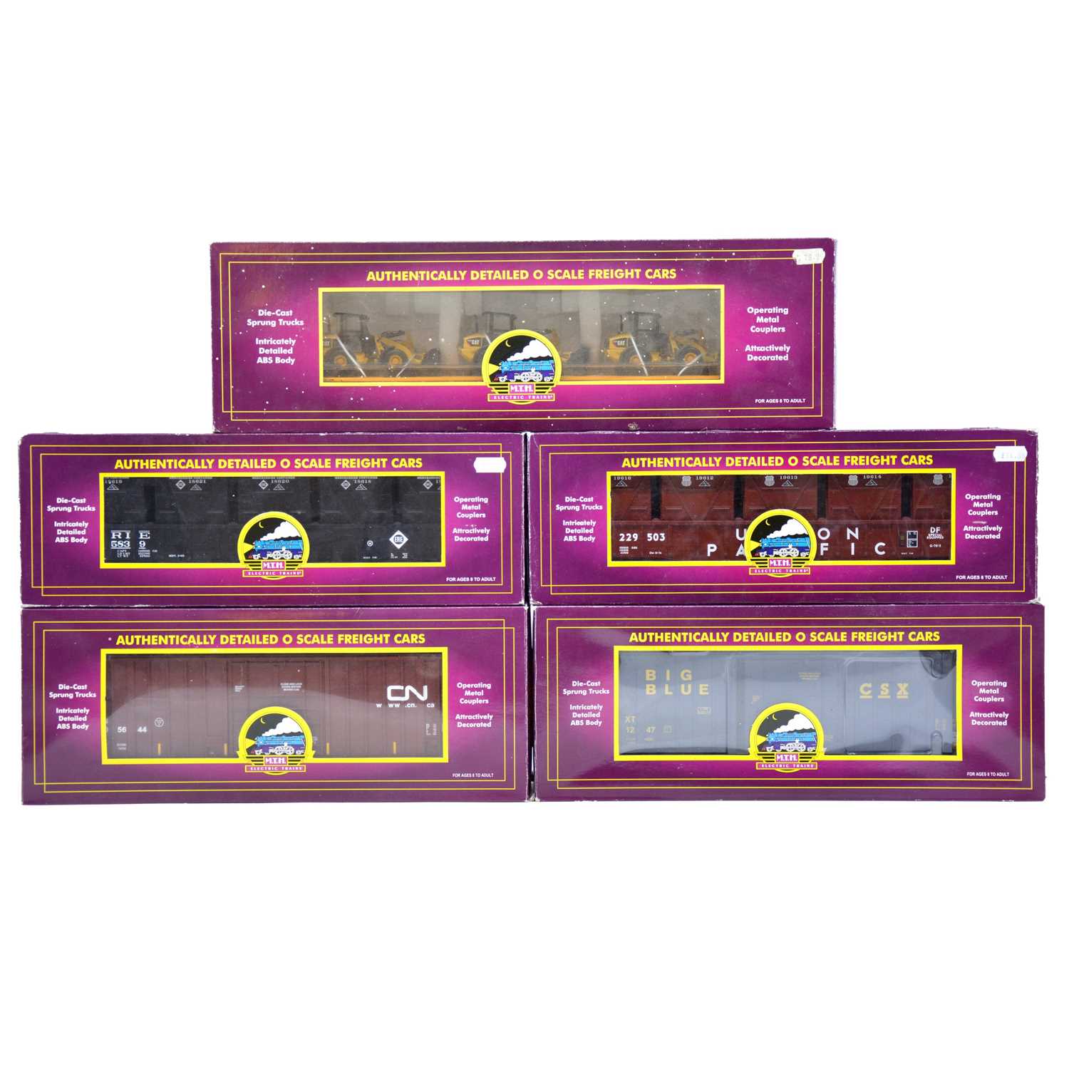 Lot 13 - Five MTH O gauge freight wagons, boxed