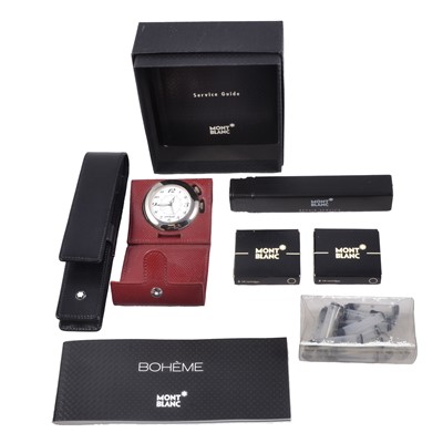 Lot 239 - Montblanc travel clock, Siena pouch, some cartridges, service box