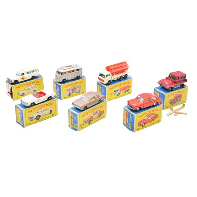 Lot 85 - Seven Lesney Matchbox die-cast models, 3, 25, 27, 34, 35, 58, 67, boxed