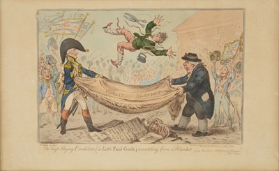 Lot 418 - James Gillray, the High Flying Candidate (i.e. Little Paul Goose) mounting from a blanket
