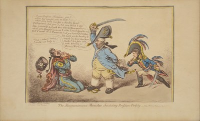 Lot 417 - James Gillray, The Magnanimous Minister Chastising Prussian Persidy
