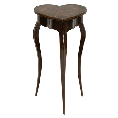 Lot 459 - Edwardian stained wood and pen work heart-shaped work table