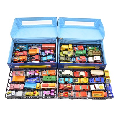 Lot 109 - Two Matchbox carry cases, with fifty-one Matchbox models, play-worn