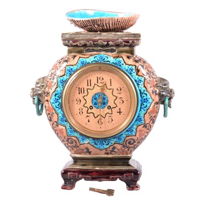 Lot 494 - French Faience pottery mantel clock, in the style of Theodore Deck