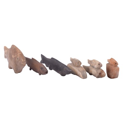 Lot 93 - Group of six assorted carved fish, various materials.