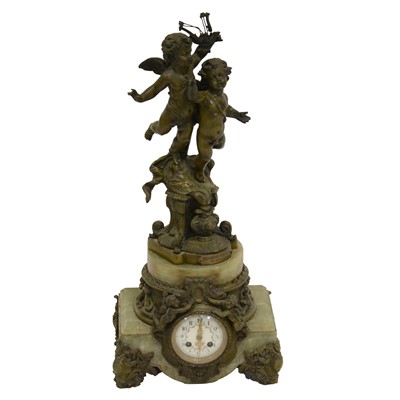 Lot 313 - French spelter and onyx mantel clock