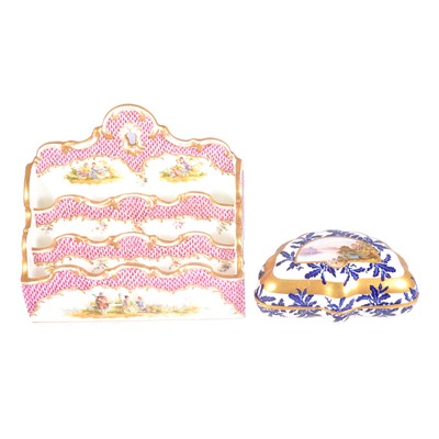 Lot 37 - Dresden porcelain letter rack and a Coalport box and cover