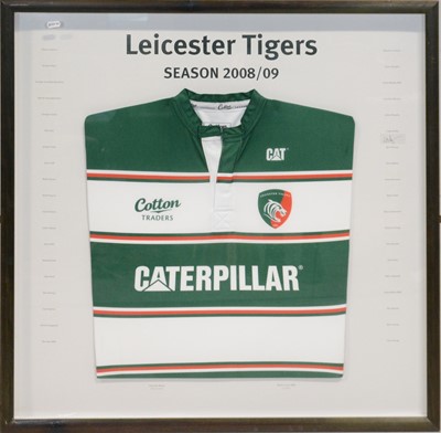 Lot 296 - Leicester Tigers Rugby shirt 2008-09 season, and related artworks