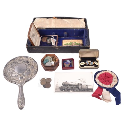 Lot 214 - 1937 Coronation Rosette and ephemera, assorted cufflinks, coins, etc