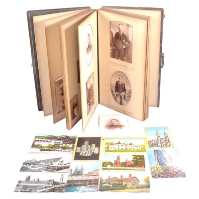 Lot 183 - Victorian photograph album and contents, postcards.